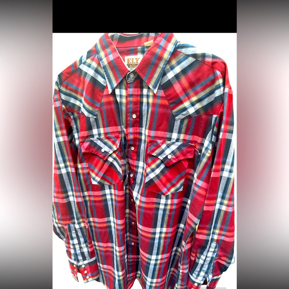 Men's Ely Cattleman Long Sleeve Plaid Western Snap Shirt- Red Size L